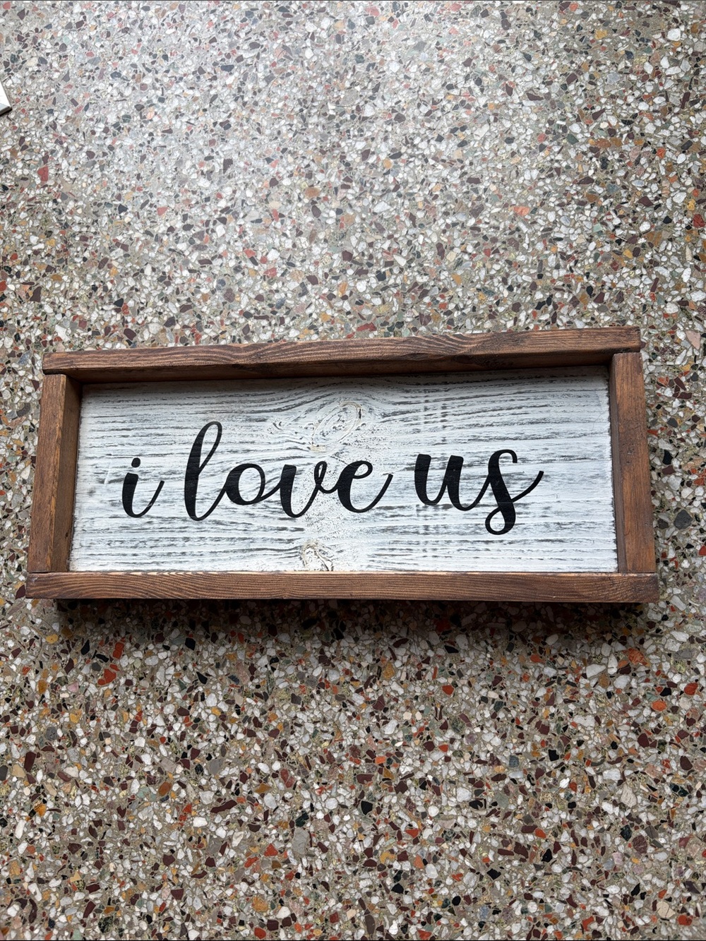 Rustic 'I Love Us' Wood Wall Sign - White & Brown 17”x7”x1.5”